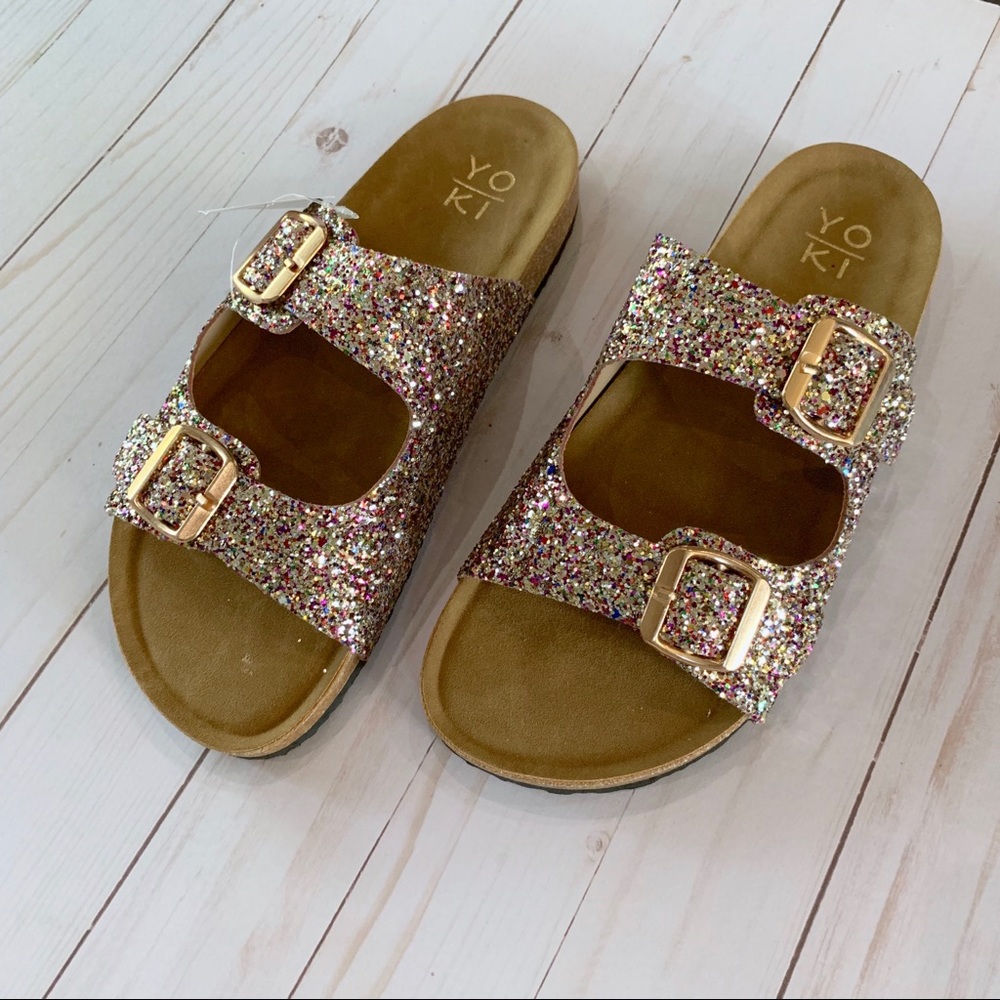 LAST PAIR! Glitter Buckle Slide Sandals